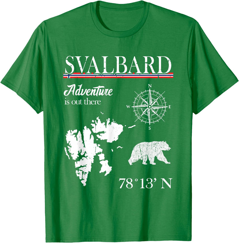 Spitsbergen Norway Scandinavia Travel Nordic Bear Svalbard - Adventure Is Out There - Norway Norwegian Flag T-Shirt - Kelly Green
