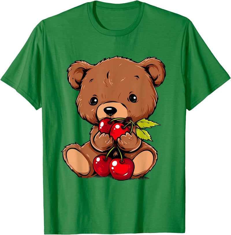 Cute Cherry Animals Cherry Bear Cute Bear Nature Cherry Fruit Artwork Wildlife T-Shirt - Kelly Green