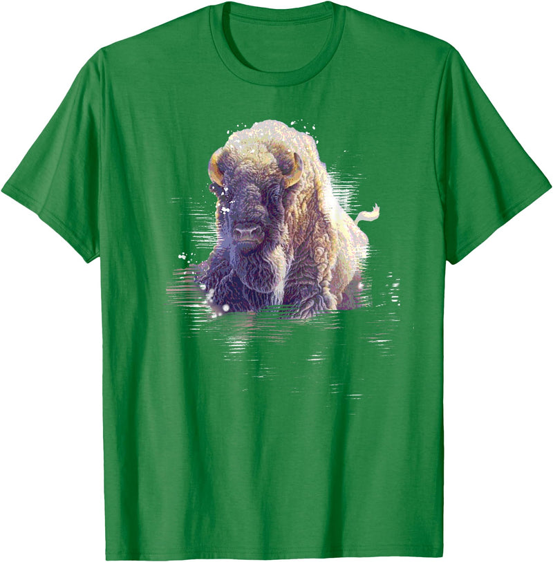 Rocky Mountain Wilderness designs Great Native American White Buffalo Sacred Spirit Animal T-Shirt - Kelly Green
