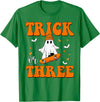 3 Year Old Boy Birthday Gift For Spooky Boys Kids Trick or Three 3rd Halloween Birthday Ghost Skateboarding T-Shirt - Kelly