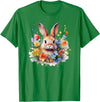 Bunny Rabbit Face Floral Watercolor Painting Love Bunnies T-Shirt in Kelly Green