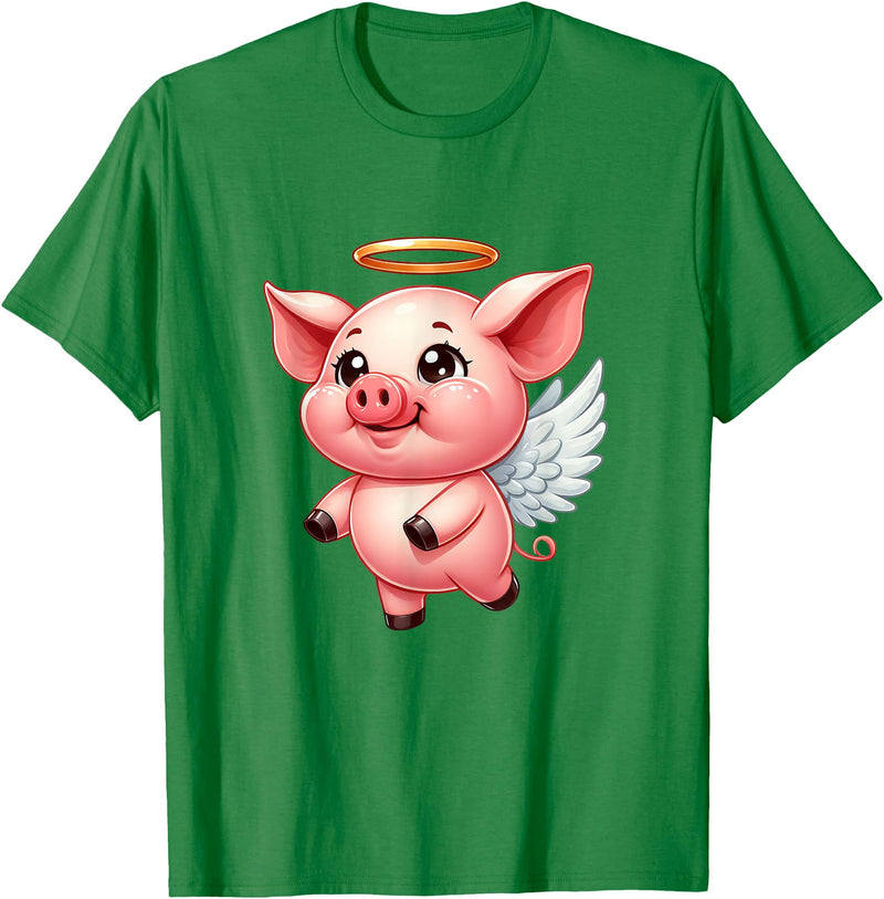 Cute Pig Angel with Wings T-Shirt - Kelly Green