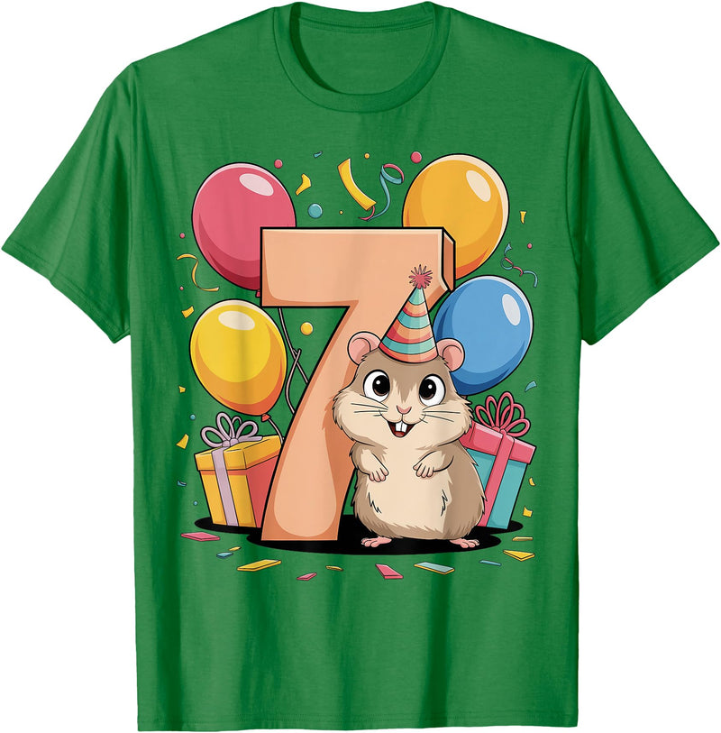 Hamster 7th birthday boy girl 7 years old seventh Hamster T-Shirt - Kelly Green
