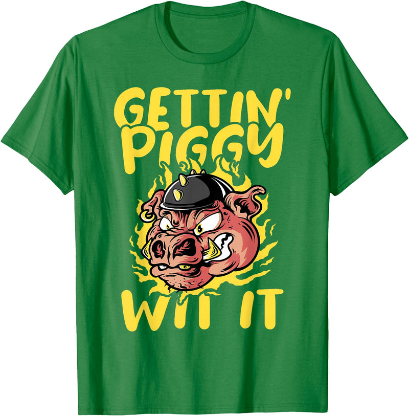 Funny Pig Roast BBQ Gifts Pork Rub Barbecue Lover Pig Roast Barbecue Getting Piggy Wit It BBQ T-Shirt - Kelly Green