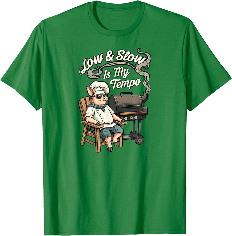 Pitmaster Pig Apparel Low & Slow Is My Tempo Pig BBQ Smoker T-Shirt - Kelly Green