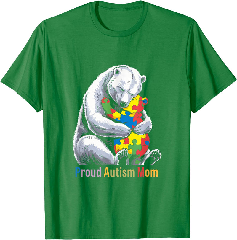 Autism Mama Mom Bear Support Autism Proud Autism Mom Bear Autism Awareness Month T-Shirt - Kelly Green