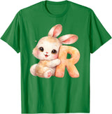 Letter R Rabbit Watercolor Cute Baby Animal Alphabet Initial T-Shirt in Kelly Green