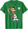 Giraffe Baseball Lover Giraffe Playing Baseball Boys Girls Kids Giraffe Animal T-Shirt - Kelly Green