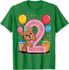 2nd Girls, Boys Bear 2 Birthday Bear 2nd birthday for boy girl 2 years old second two Bear T-Shirt - Kelly Green