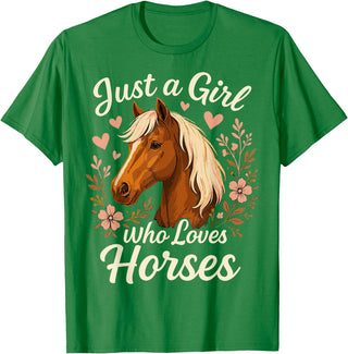 Cute Riding Horse Just A Girl Who Loves Horses Cute Horse T-Shirt - Kelly Green