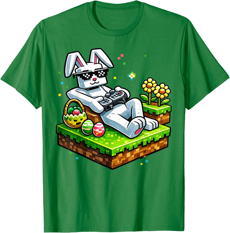 Bunny Happy Easter Day Egg Video Game Gift Men Boy Kid Gamer T-Shirt in Kelly Green