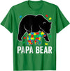 Autism Awareness Neurodiversity Support Apparel Papa Bear Autism Awareness Puzzle Neurodiversity Support T-Shirt - Kelly Green