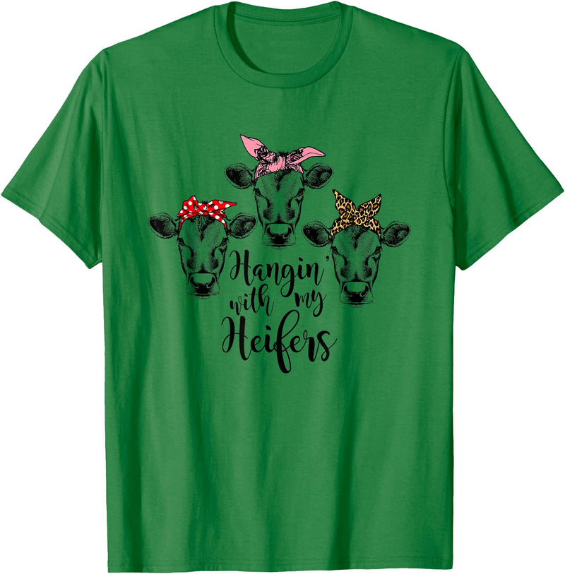 funny heifer tshirt Cute Women's Hanging With My Heifers Bandana T-Shirt T-Shirt - Kelly Green