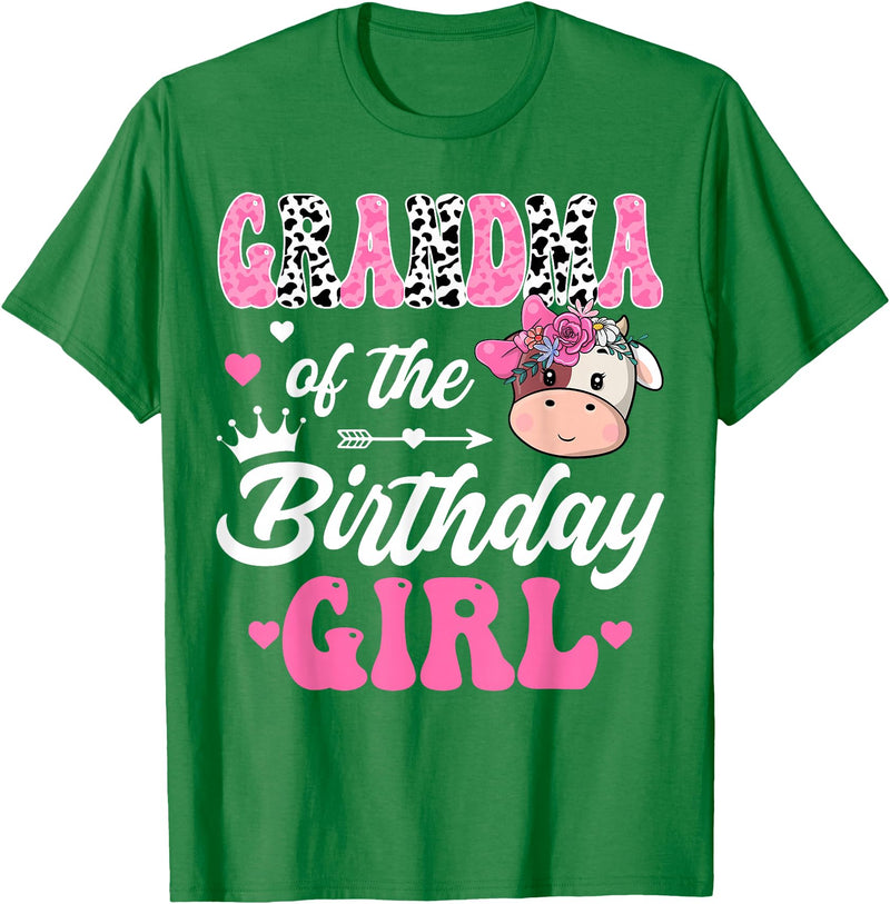 Birthday Girl Farm Cow Matching Party Grandma Of The Birthday Girl Farm Cow 1St Birthday Girl T-Shirt - Kelly Green