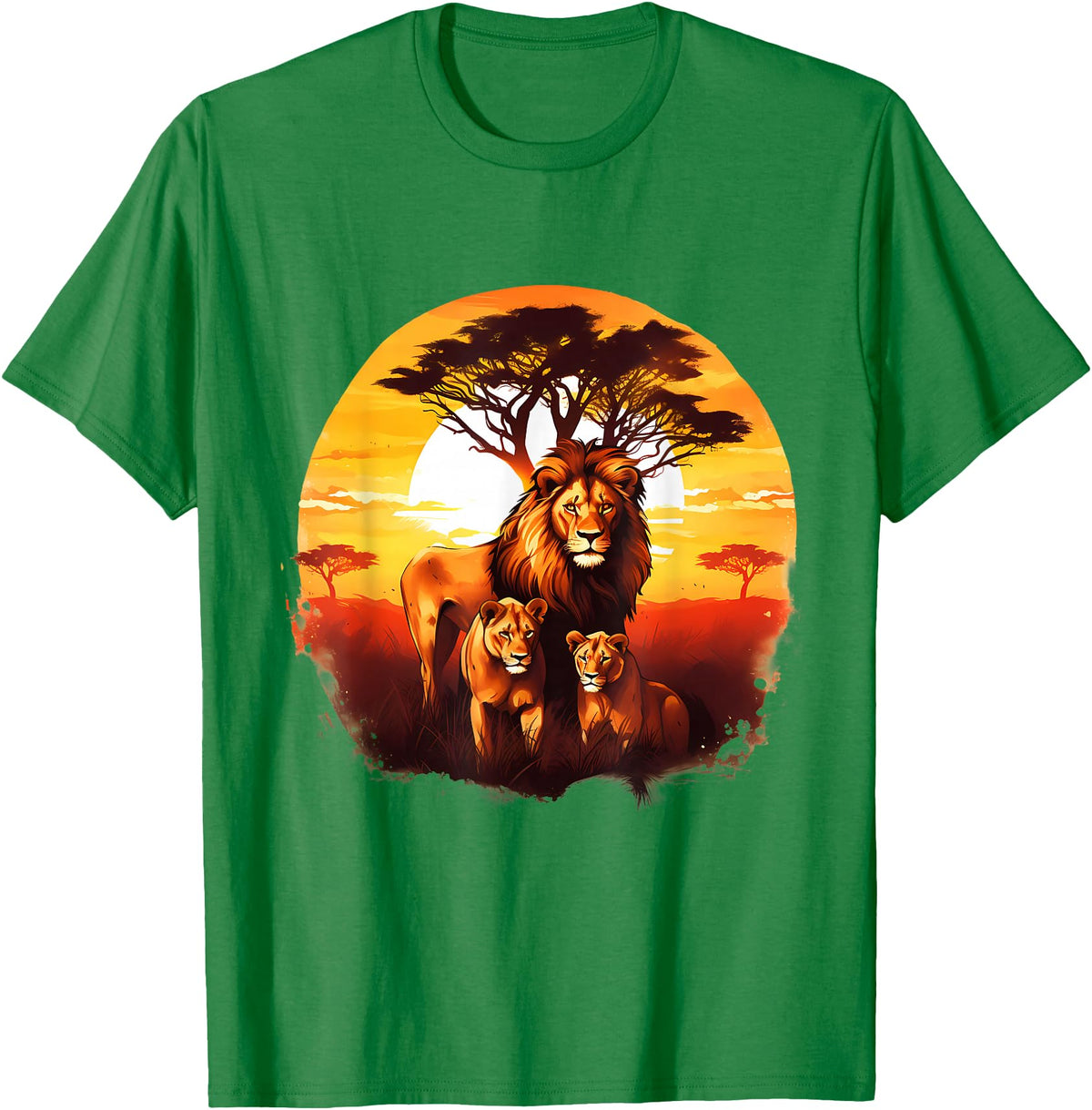 Safari Animal Art Lion Wildlife Safari Tiger African Animal Lovers Savanna T-Shirt - Kelly Green