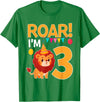 Lion 3rd Birthday Gift Roar I'm 3 Birthday Lion Theme 3 Year Old Lion Lover T-Shirt - Kelly Green