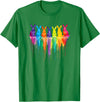 Vibrant Rainbow Bunnies Dripping Colors Easter T-Shirt in Kelly Green