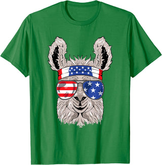 Mega USA Patriotic Animal Shirts USA Patriotic Llama Shirt - July 4th T-shirt - Alpaca T-Shirt - Kelly Green