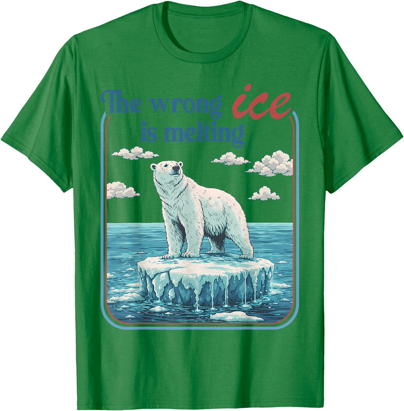 Funny Outfit Men Women 2026 The Wrong ICE is Melting Funny Polar Bear Abolish ICE T-Shirt - Kelly Green
