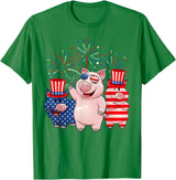 Ohia Three Patriotic Pigs USA Independence Day Tee Funny Red White Blue Pig American Flag Farmer 4th Of July T-Shirt - Kelly Green