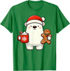 Cute Polar Bear Beanie Christmas Kawaii Japanese Polar Bear Santa Hat Christmas Holiday Xmas Coffee Cookies T-Shirt - Kelly Green