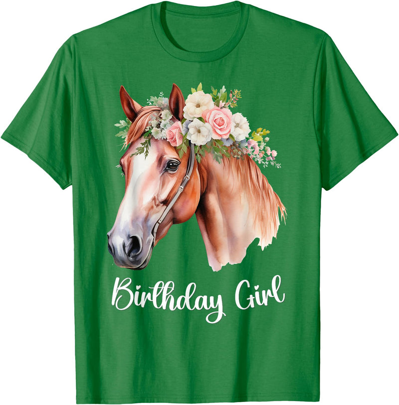 Birthday Party Horse Theme Girls Women Daughters Horse Birthday Girl Party Outfit Pony Daughter Granddaughter T-Shirt - Kelly Green