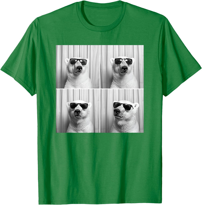 Arctic Polar Bear Face Photography Men Women Kids Cool Polar Bear With Sunglasses Funny Zoo Animal Selfie T-Shirt - Kelly Green