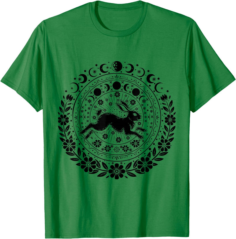Easter Rabbit Eostre Pagan Spring Moon Witchcraft Ostara T-Shirt in Kelly Green