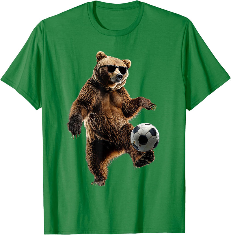 Animal Soccer Design Bear Soccer T-Shirt - Kelly Green