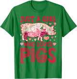 Piggy Squad Co Pig Just A Girl Who loves Pigs Women Farm Farmer Flower T-Shirt - Kelly Green