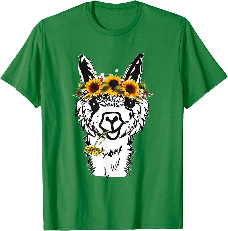 Funny Llama Alpaca Animal Lover Women's Floral Llama Alpaca Funny Graphics T-Shirt - Kelly Green