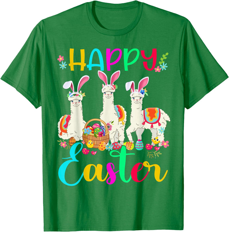 Happy Easter Three Llama Wearing Bunny Ear Happy Easter Llama Lover Three Llama Wearing Bunny Ear T-Shirt - Kelly Green