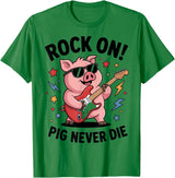 Musical Pig Tribe Collective for Rock Enthusiasts Rock On Pig Never Die Music Lovers Funny Concert Vibe T-Shirt - Kelly Green