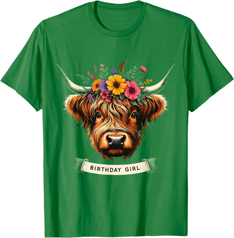Humorous Highland Cow Gifts Highland Cow Birthday Girl Party T-Shirt - Kelly Green