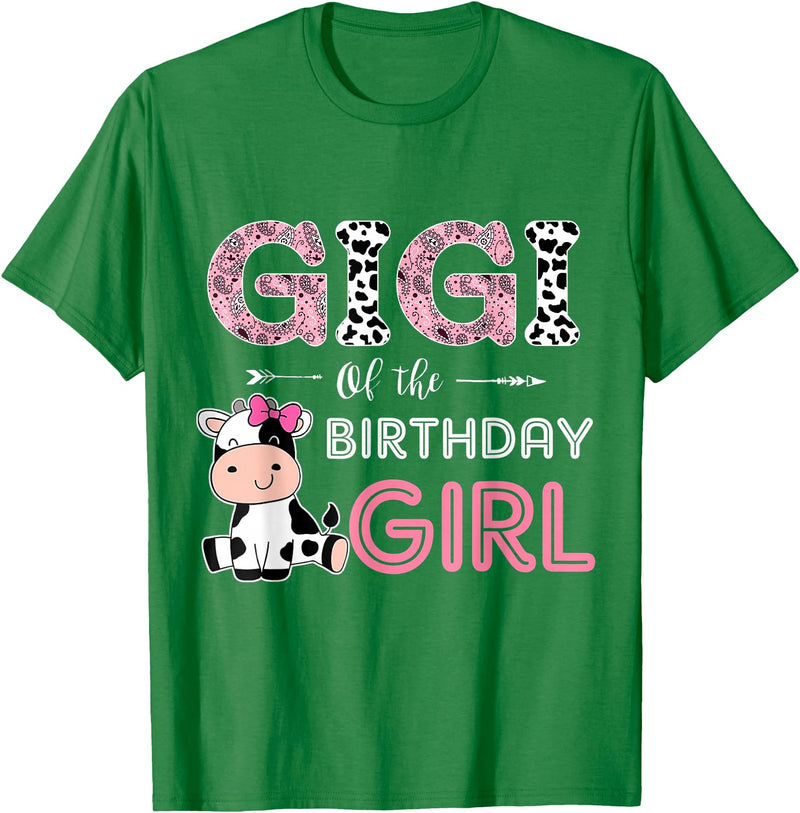 Cow Birthday Cow Lover Gifts For Family Men Woman Gigi of The Birthday Girl Farm Cow Grandma Matching Family T-Shirt - Kelly