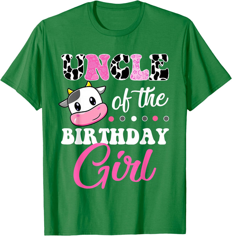 Cow Lover Birthday Men Women Kids Shirts & Gifts Uncle Of The Birthday Girl Family Matching Shirt Farm Cow T-Shirt - Kelly