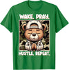 Camouflage Hip Hop Teddy Bear Hustle Grind Designs Wake Pray Hustle Repeat Hip Hop Teddy Bear Boys Teens Camo T-Shirt - Kelly Green