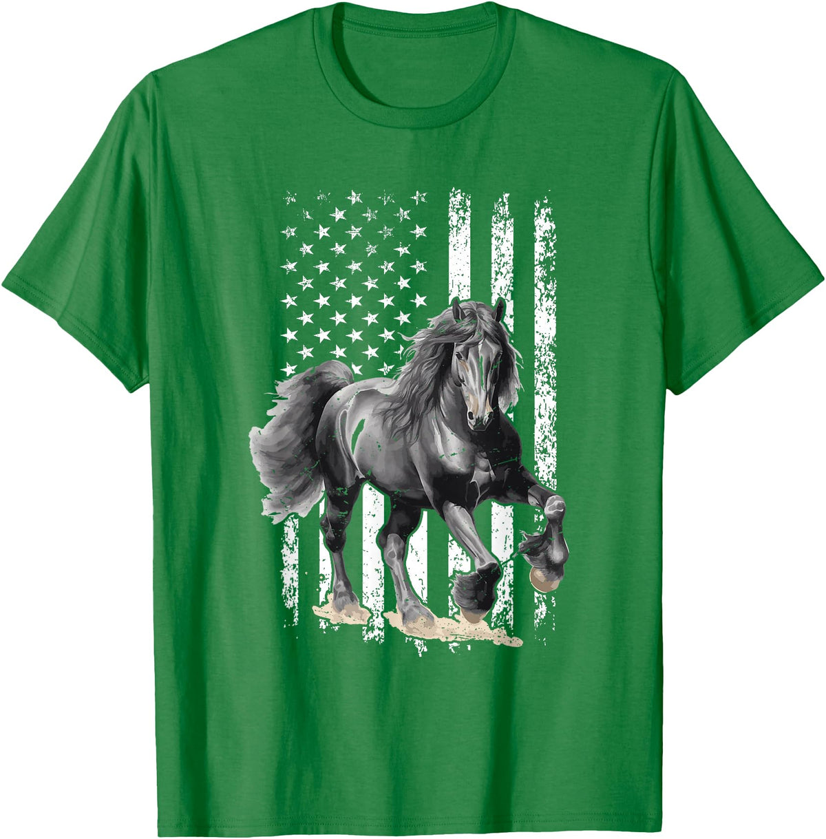 Friesian Design USA Flag Horse Relax it´s a Friesian T-Shirt - Kelly Green