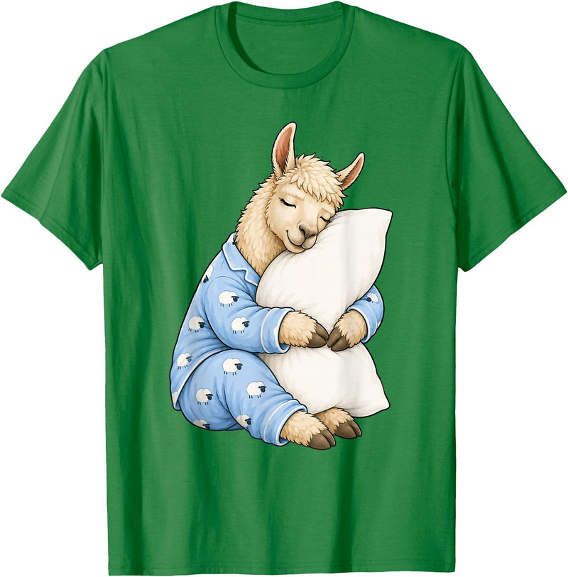 Funny Sleepy Llama Animal Lovers Pajama Llama Sleeping in Cute Pajamas Sleep T-Shirt - Kelly Green