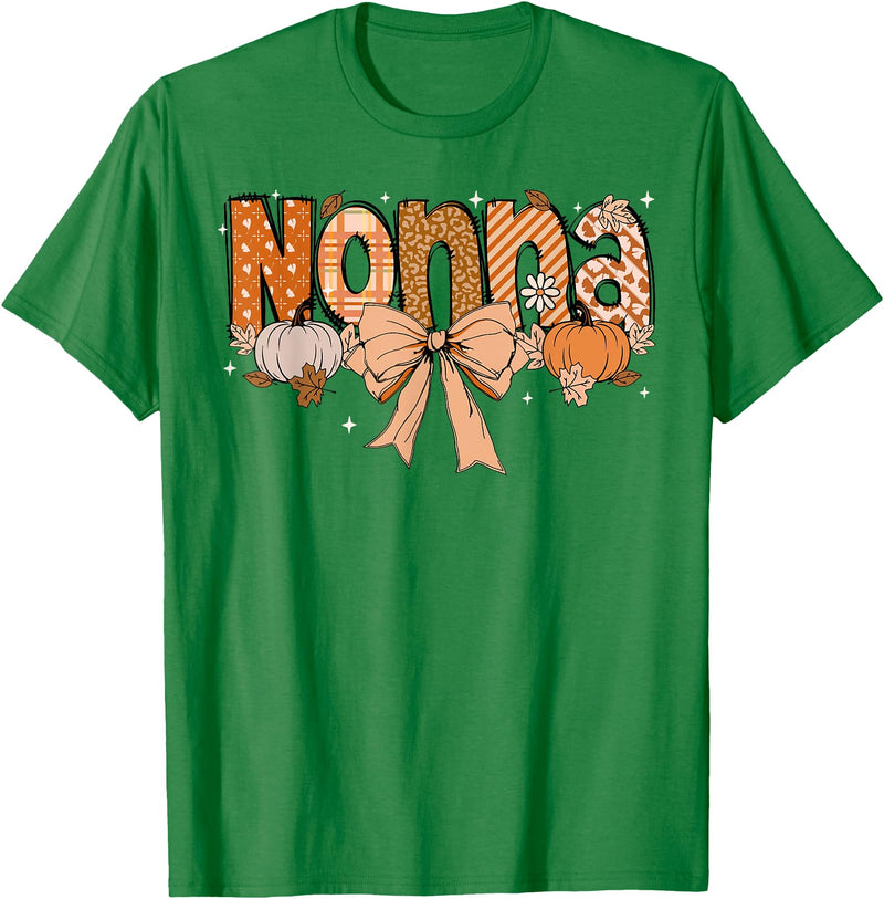 Pumpkin Fall Leopard Happy Thanksgiving Mat Nonna Pumpkin Fall Coquette Bow Thanksgiving Mom Women T-Shirt - Kelly Green
