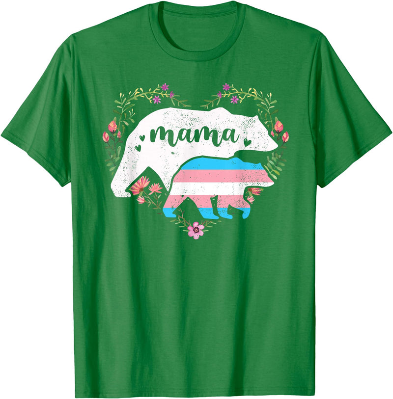 LGBT Trans Pride Shirts Mom Mama Bear for Moms LGBTQ Mama Bear Transgender Flag Gay Equal Rights Trans T-Shirt - Kelly Green