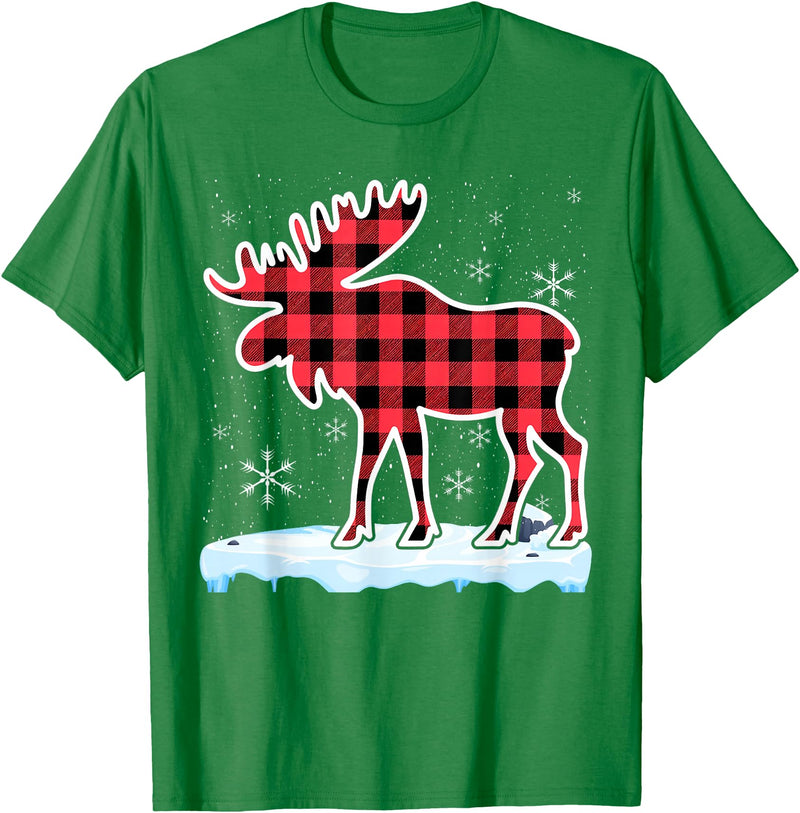 Moose Buffalo Lover Gift Co. Moose Red Buffalo Plaid Matching Pajama Family T-Shirt - Kelly Green
