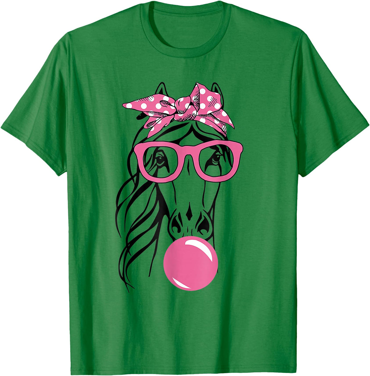 Funny Horses Lover Ladies Cute Horse Bandana Headband Glasses T-Shirt - Kelly Green