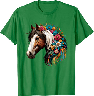 Horse Riding Lovers Gifts For Cowgirls & Girls Horse Riding Equestrian, Horse Portrait - Western Horseback T-Shirt - Kelly Green