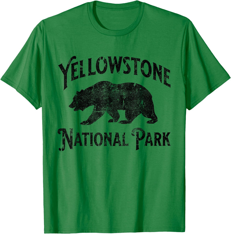 Yellowstone National Park Wyoming USA Outdoor Yellowstone National Park Bear Nature Hike Outdoors Vintage T-Shirt - Kelly Green
