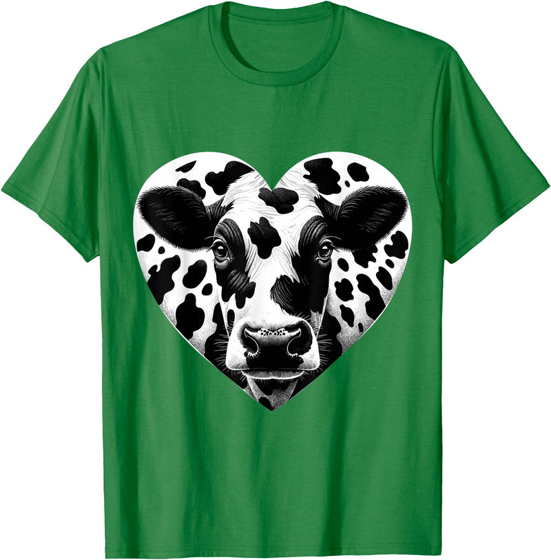 Humorous Gifts for Cow Farmer Cow Print Heart Cow Farmer Girl T-Shirt - Kelly Green