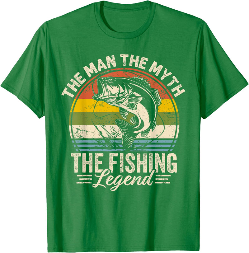 Fishing Dad Daddy Fathers Day Bass Fish Dad Fisherman The Man The Myth The Fishing Legend T-Shirt - Kelly Green
