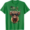 Highland Cow by AKH Highland Cow Camo American Flag, Patriotic Highland Cow T-Shirt - Kelly Green