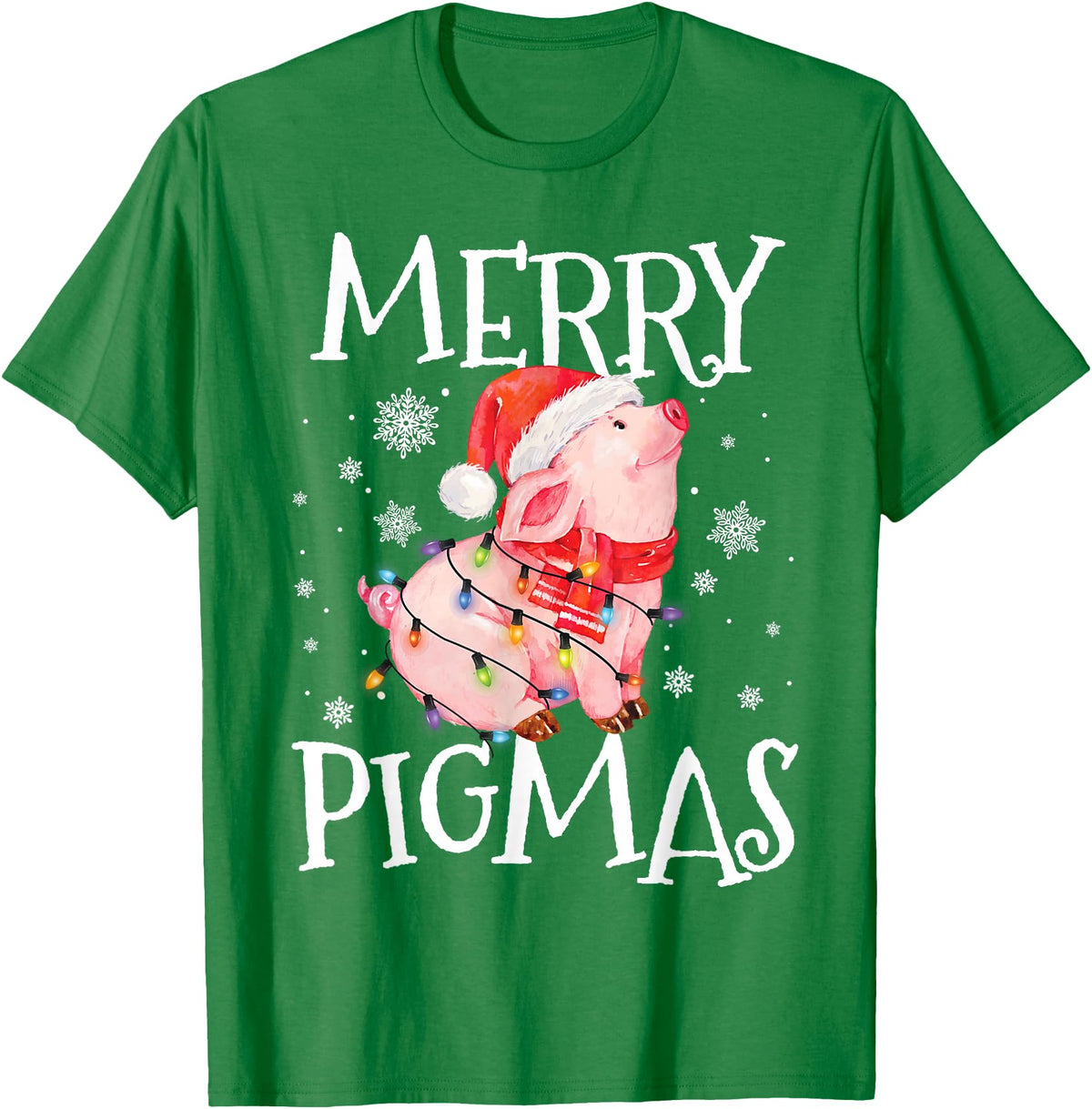 Christmas Funny Gifts Merry Pigmas Funny Pig Christmas Lights Tree Xmas Funny T-Shirt - Kelly Green