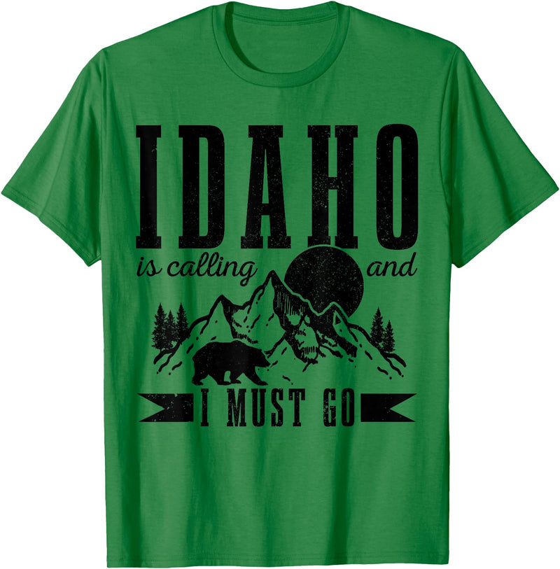 Idaho Is Calling And I Must Go! Idaho Is Calling & I Must Go Bear Mountains Vintage Gift T-Shirt - Kelly Green